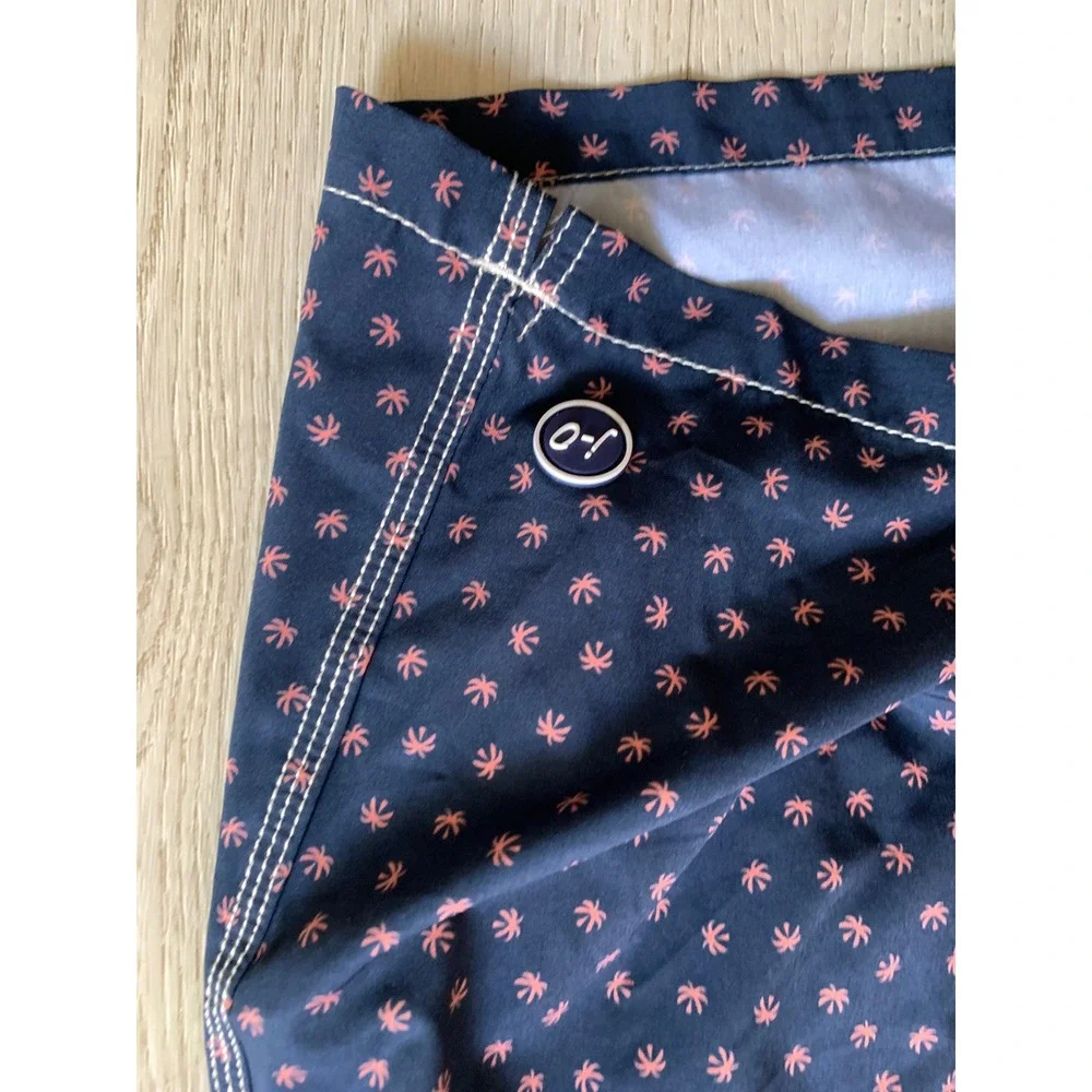 Johnnie-O Boys Navy Blue Pink Palm Tree Print‎ Swim Trunks Board Shorts Size 14